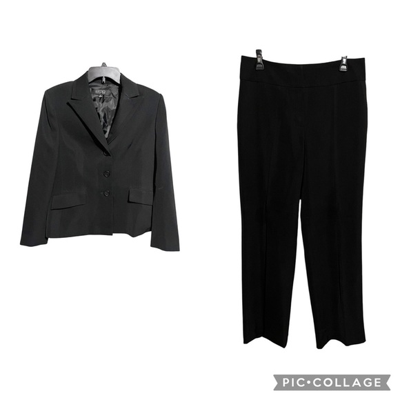 Kasper Suit Black Pinstripe Women's Size 8 Jacket 3 Button Straight Leg Career - Picture 1 of 16